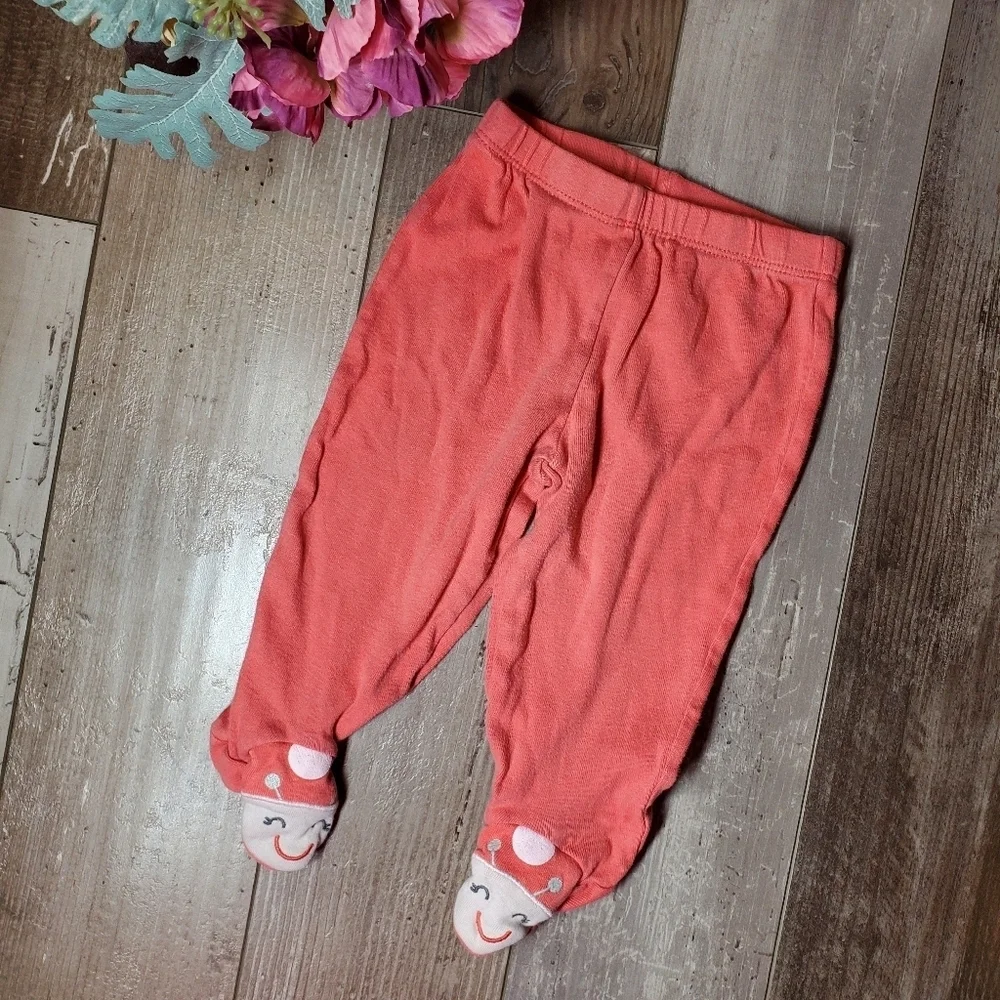 Carter's Size 6m Baby Girl Footed Leggings Pants 100% Cotton Melon Coral Pink